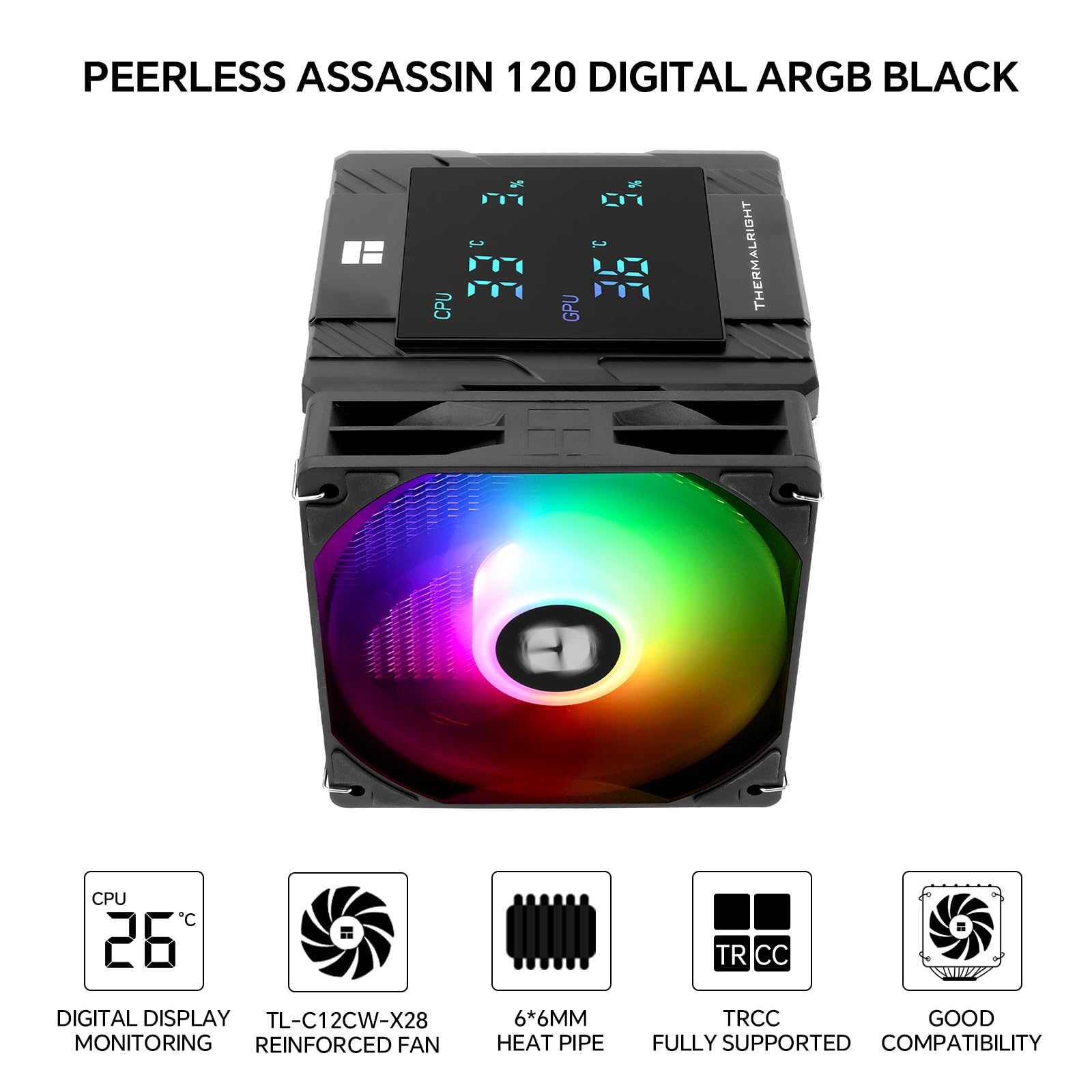 Peerless Assassin120 Digital ARGBCPUクーラー Peerless Assassin 120 Digital ARGB BLACK – Thermalright
